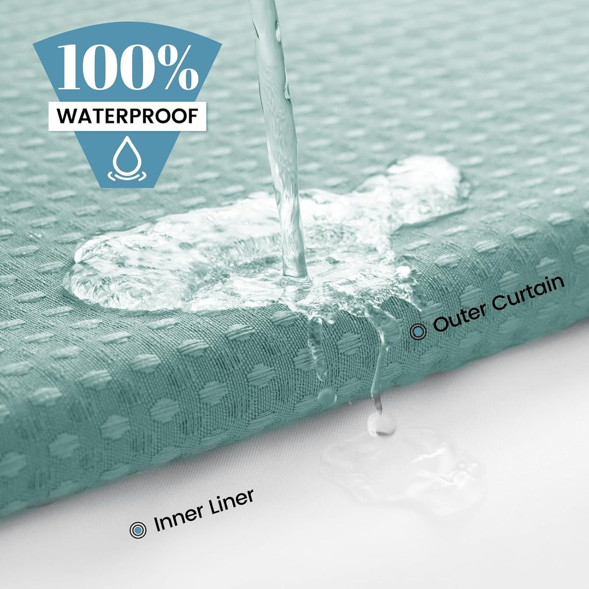 No Hook Waffle Shower Curtain with Snap in Liner Set, 71x74, Grey