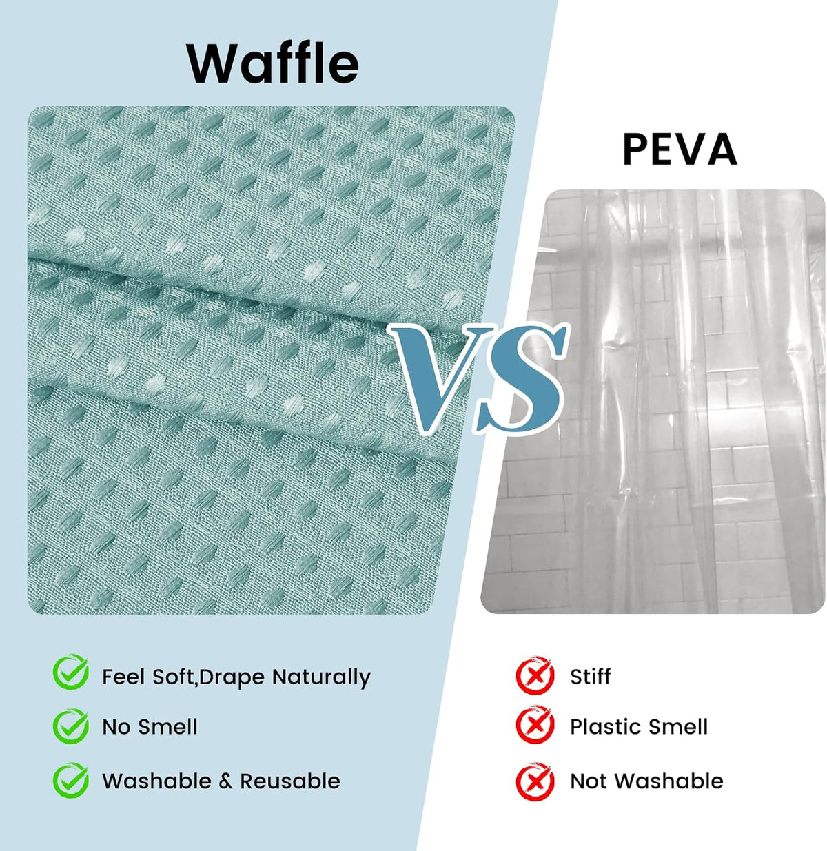 No Hook Waffle Shower Curtain with Snap in Liner Set, 71x74, Grey