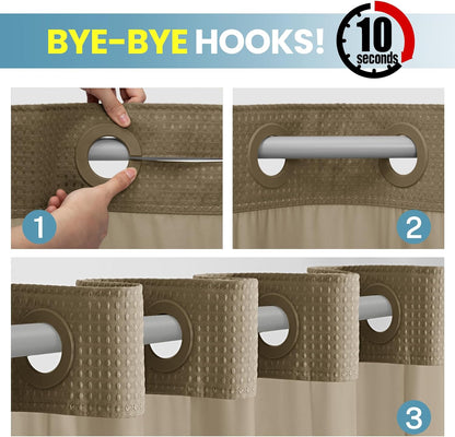 No Hook Waffle Shower Curtain with Snap in Liner Set, 71x74, Grey