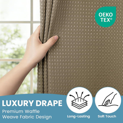 No Hook Waffle Shower Curtain with Snap in Liner Set, 71x74, Grey