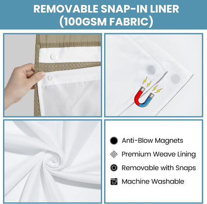 No Hook Waffle Shower Curtain with Snap in Liner Set, 71x74, Grey