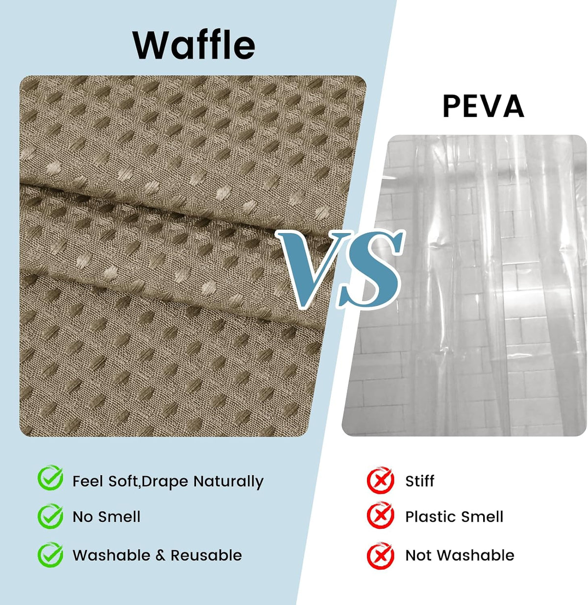 No Hook Waffle Shower Curtain with Snap in Liner Set, 71x74, Grey