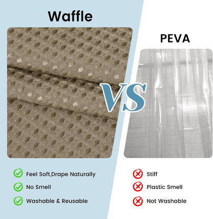 No Hook Waffle Shower Curtain with Snap in Liner Set, 71x74, Grey