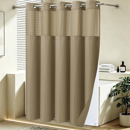 No Hook Waffle Shower Curtain with Snap in Liner Set, 71x74, Grey