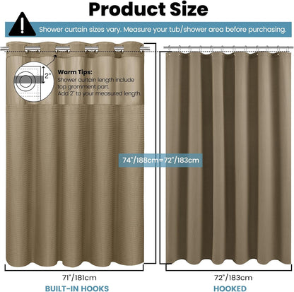 No Hook Waffle Shower Curtain with Snap in Liner Set, 71x74, Grey
