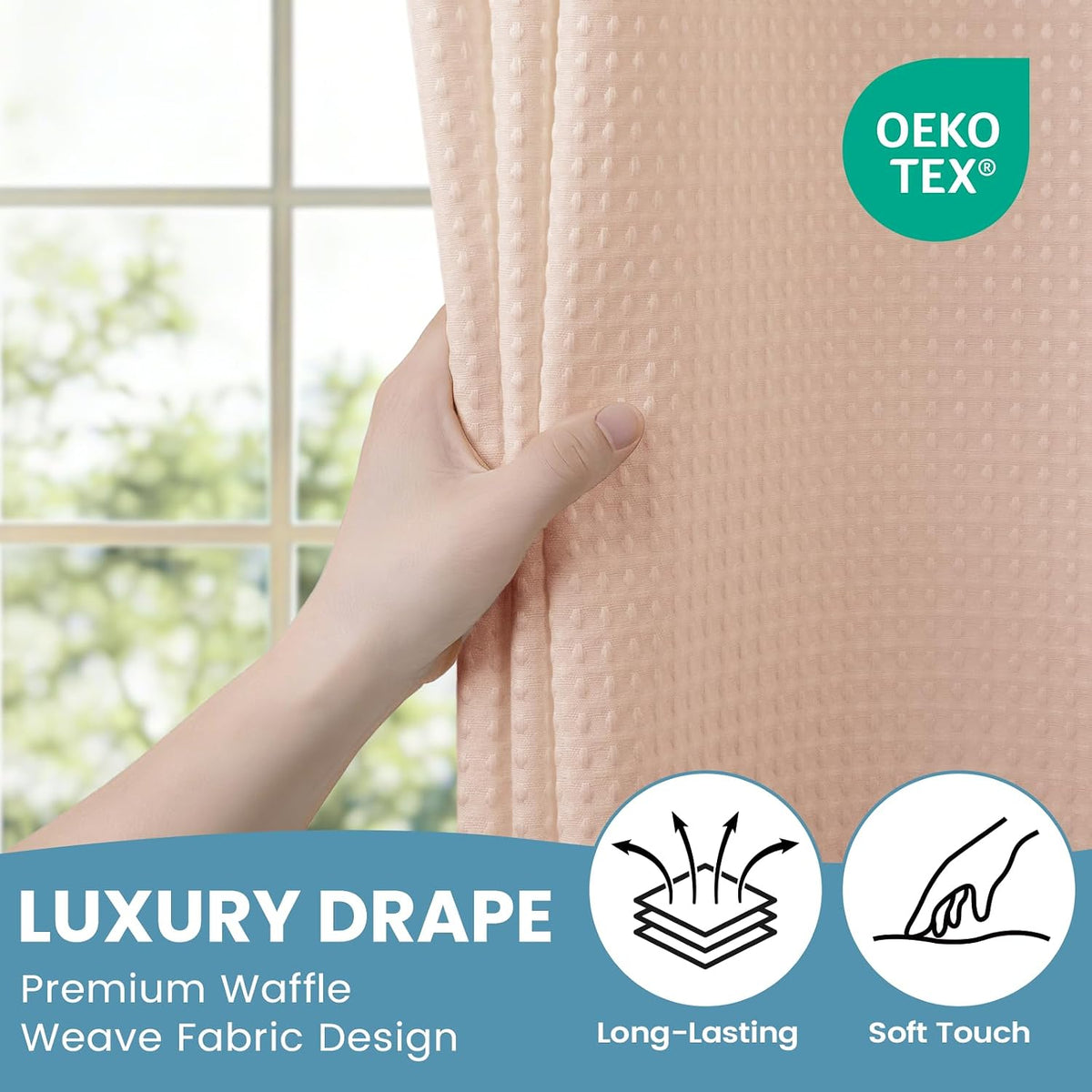 No Hook Waffle Shower Curtain with Snap in Liner Set, 71x74, Grey