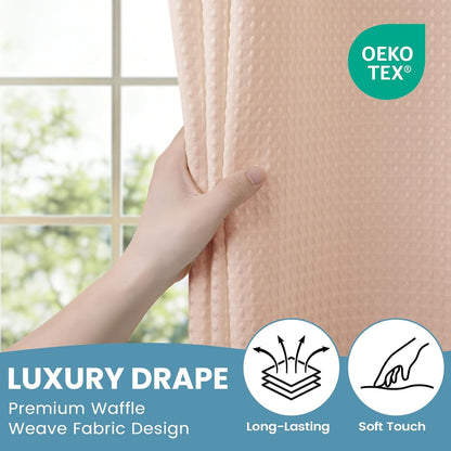 No Hook Waffle Shower Curtain with Snap in Liner Set, 71x74, Grey