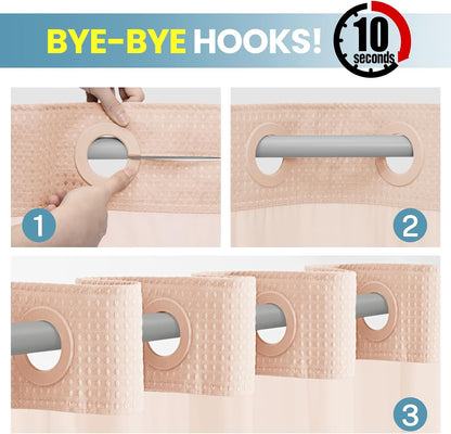 No Hook Waffle Shower Curtain with Snap in Liner Set, 71x74, Grey