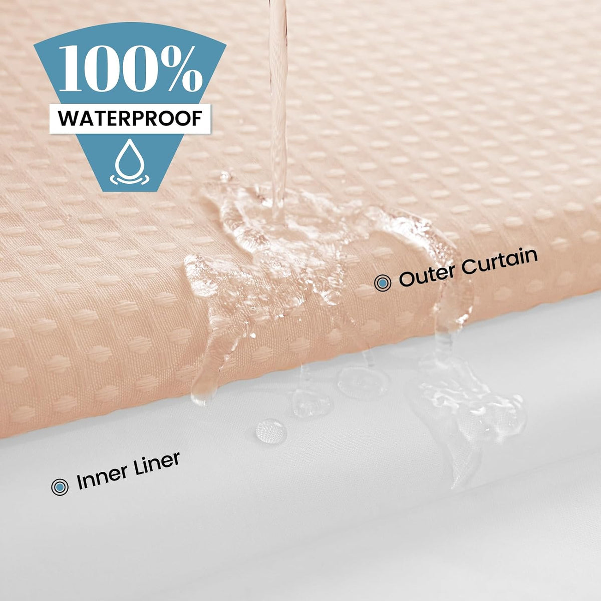 No Hook Waffle Shower Curtain with Snap in Liner Set, 71x74, Grey