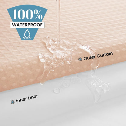 No Hook Waffle Shower Curtain with Snap in Liner Set, 71x74, Grey
