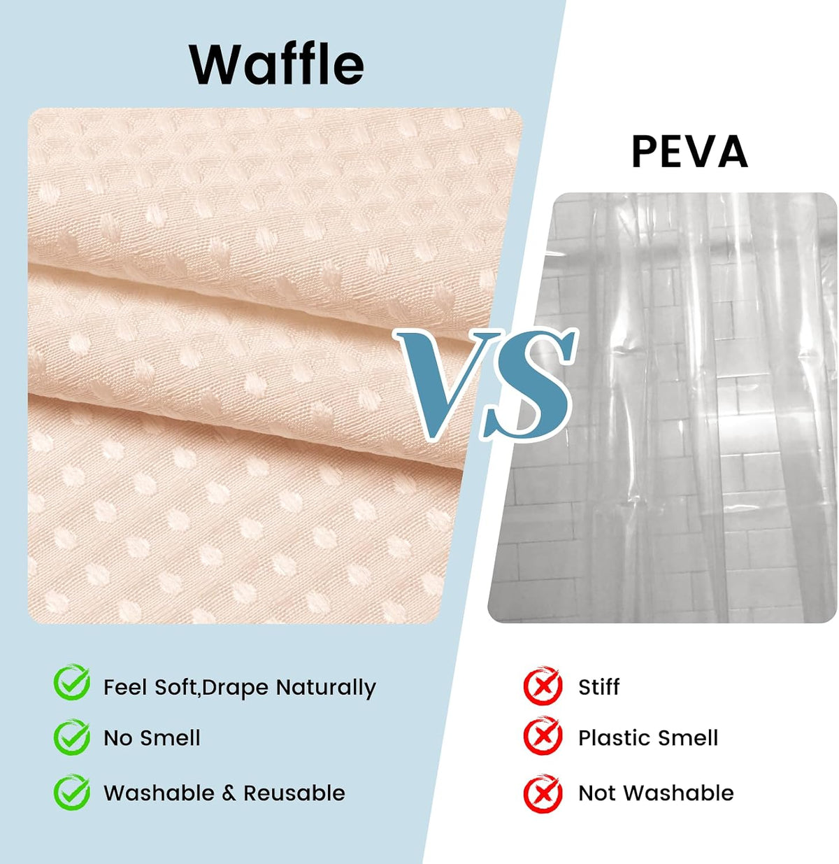 No Hook Waffle Shower Curtain with Snap in Liner Set, 71x74, Grey