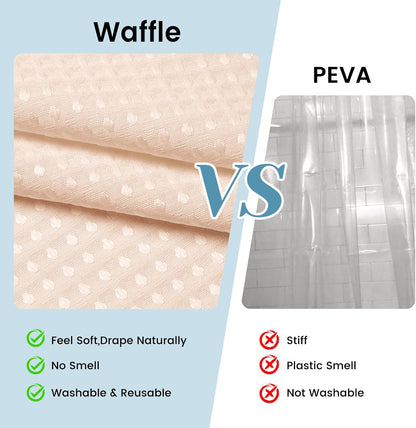 No Hook Waffle Shower Curtain with Snap in Liner Set, 71x74, Grey