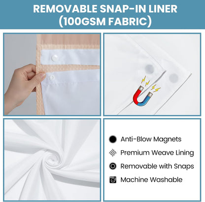 No Hook Waffle Shower Curtain with Snap in Liner Set, 71x74, Grey
