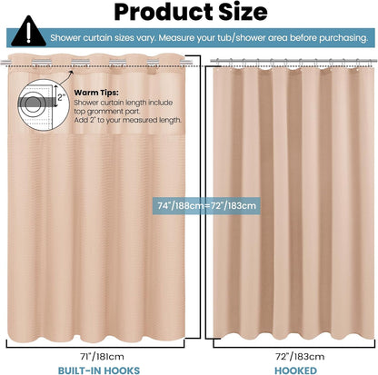 No Hook Waffle Shower Curtain with Snap in Liner Set, 71x74, Grey