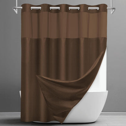 No Hook Waffle Shower Curtain with Snap in Liner Set, 71x74, Grey