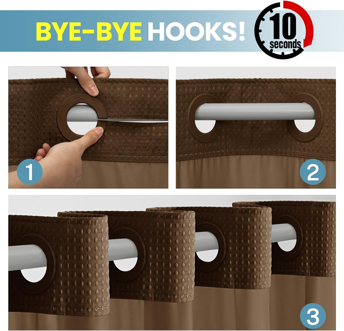 No Hook Waffle Shower Curtain with Snap in Liner Set, 71x74, Grey