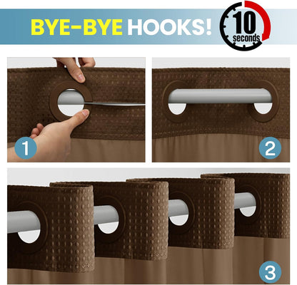 No Hook Waffle Shower Curtain with Snap in Liner Set, 71x74, Grey