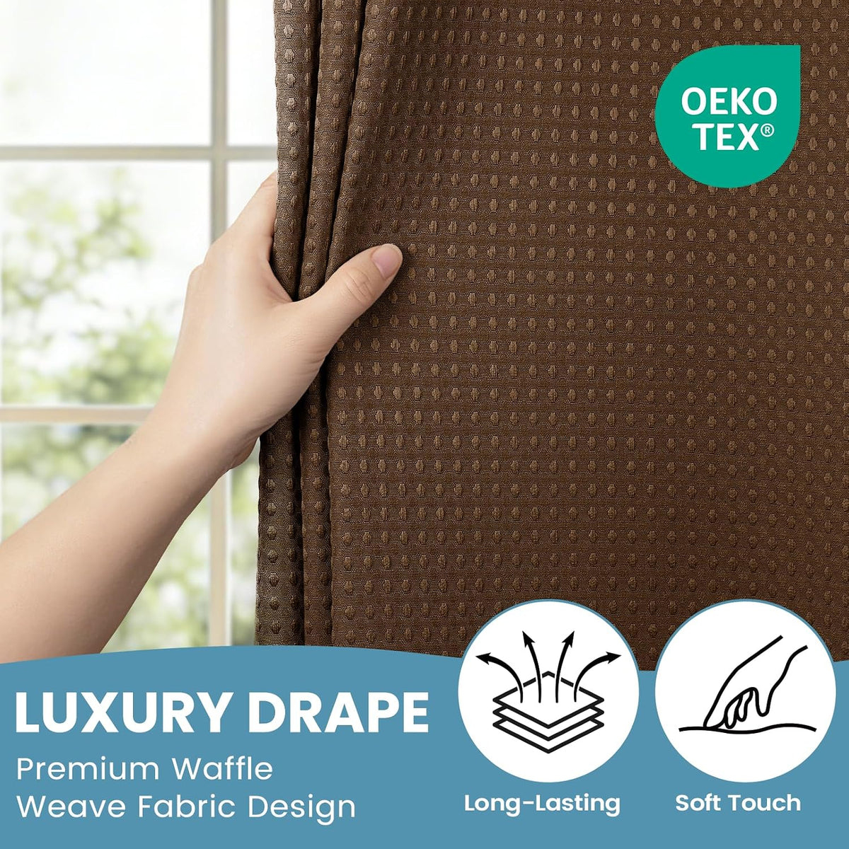 No Hook Waffle Shower Curtain with Snap in Liner Set, 71x74, Grey