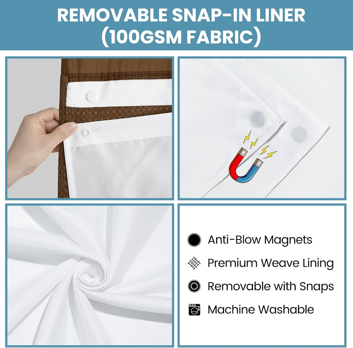 No Hook Waffle Shower Curtain with Snap in Liner Set, 71x74, Grey