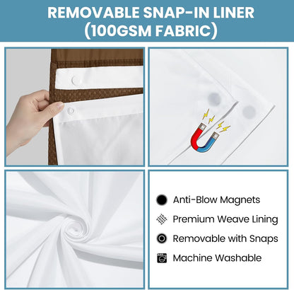 No Hook Waffle Shower Curtain with Snap in Liner Set, 71x74, Grey