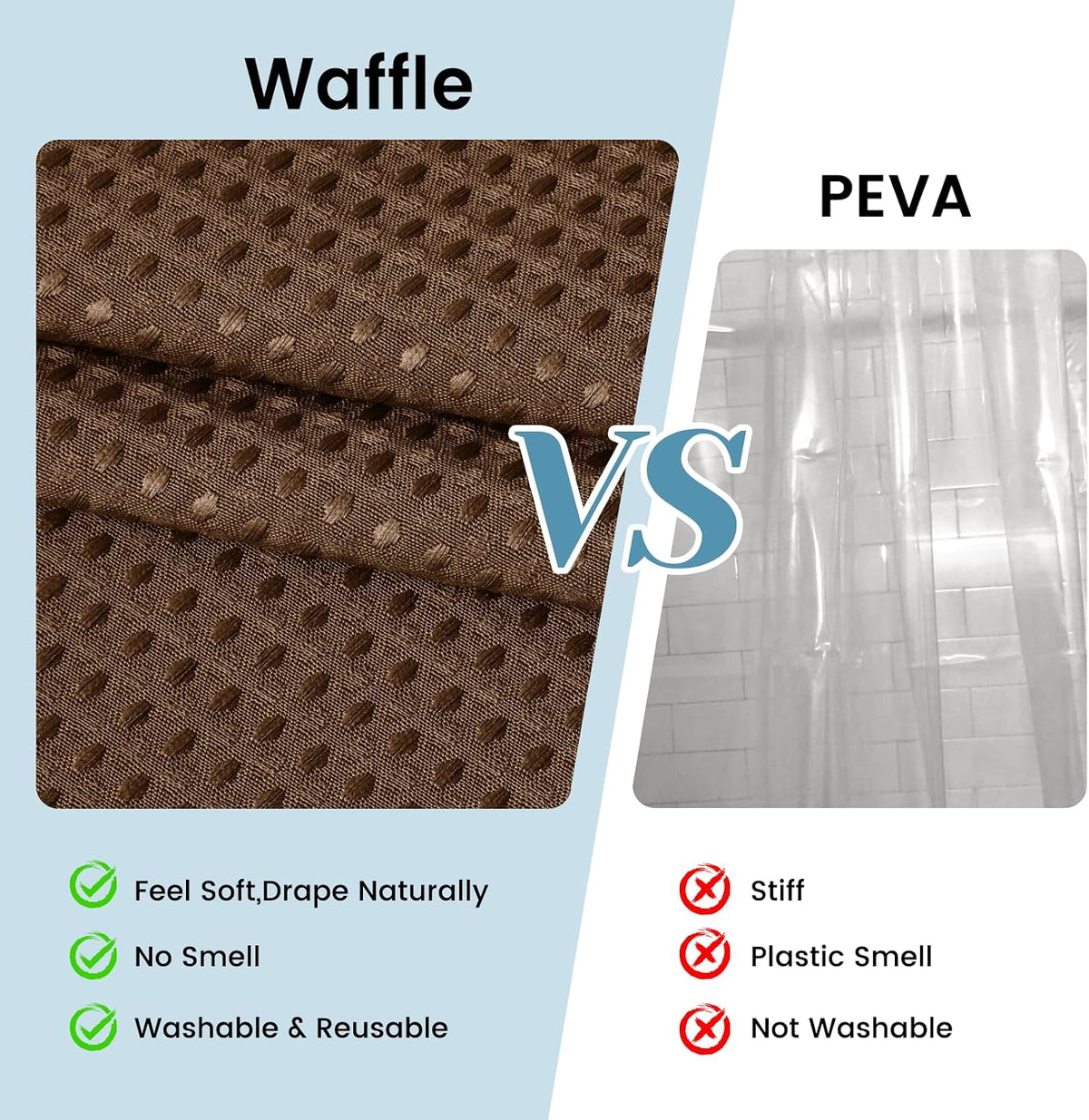 No Hook Waffle Shower Curtain with Snap in Liner Set, 71x74, Grey
