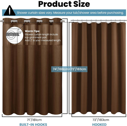 No Hook Waffle Shower Curtain with Snap in Liner Set, 71x74, Grey
