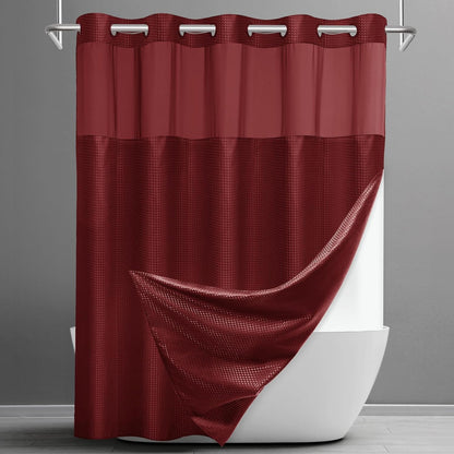 No Hook Waffle Shower Curtain with Snap in Liner Set, 71x74, Grey