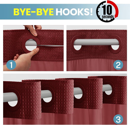 No Hook Waffle Shower Curtain with Snap in Liner Set, 71x74, Grey