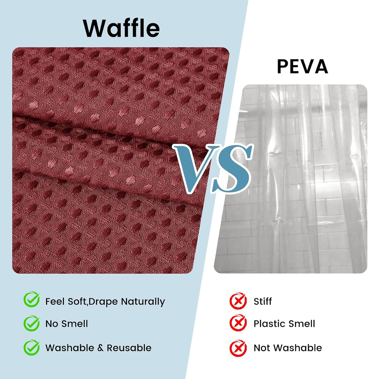 No Hook Waffle Shower Curtain with Snap in Liner Set, 71x74, Grey