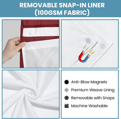 No Hook Waffle Shower Curtain with Snap in Liner Set, 71x74, Grey