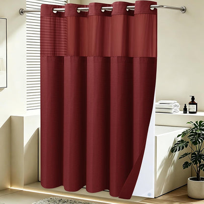No Hook Waffle Shower Curtain with Snap in Liner Set, 71x74, Grey