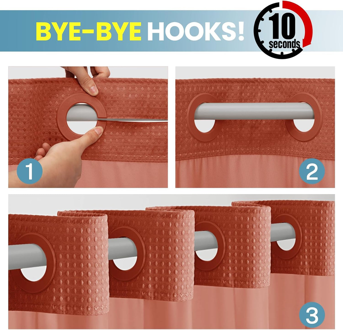 No Hook Waffle Shower Curtain with Snap in Liner Set, 71x74, Grey