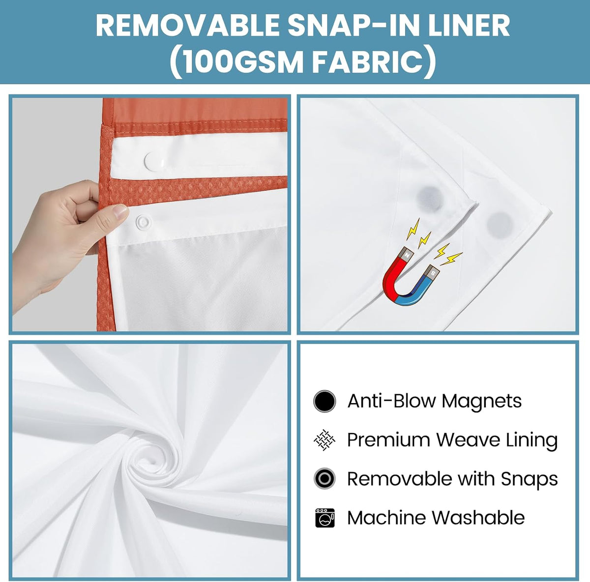 No Hook Waffle Shower Curtain with Snap in Liner Set, 71x74, Grey