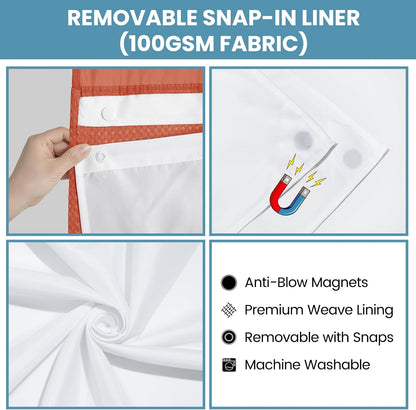 No Hook Waffle Shower Curtain with Snap in Liner Set, 71x74, Grey