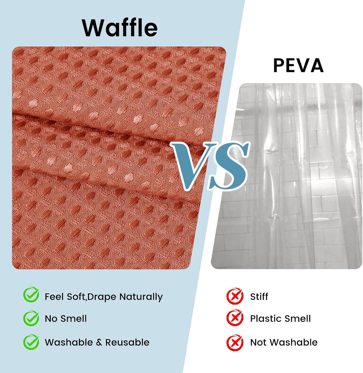 No Hook Waffle Shower Curtain with Snap in Liner Set, 71x74, Grey