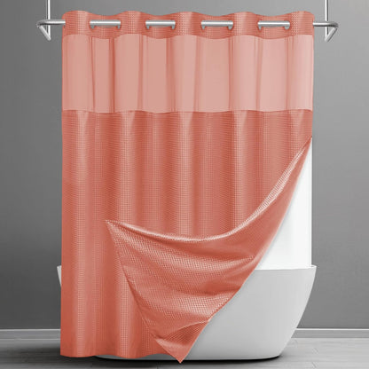 No Hook Waffle Shower Curtain with Snap in Liner Set, 71x74, Grey