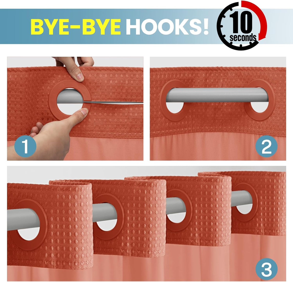 No Hook Waffle Shower Curtain with Snap in Liner Set, 71x74, Grey