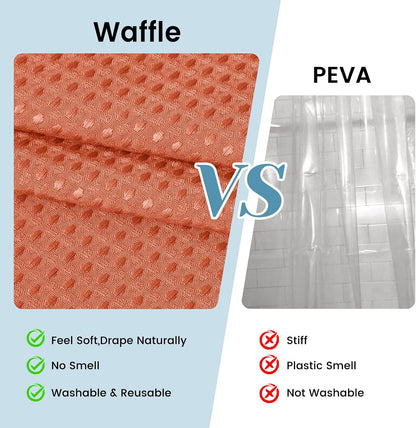 No Hook Waffle Shower Curtain with Snap in Liner Set, 71x74, Grey