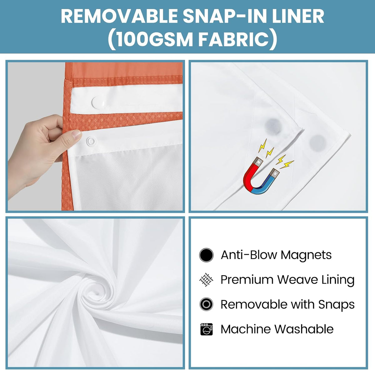 No Hook Waffle Shower Curtain with Snap in Liner Set, 71x74, Grey