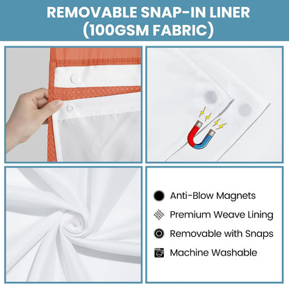 No Hook Waffle Shower Curtain with Snap in Liner Set, 71x74, Grey
