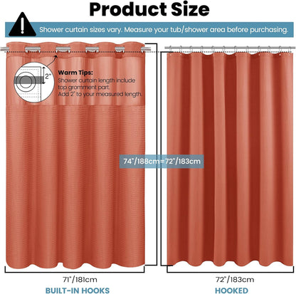 No Hook Waffle Shower Curtain with Snap in Liner Set, 71x74, Grey