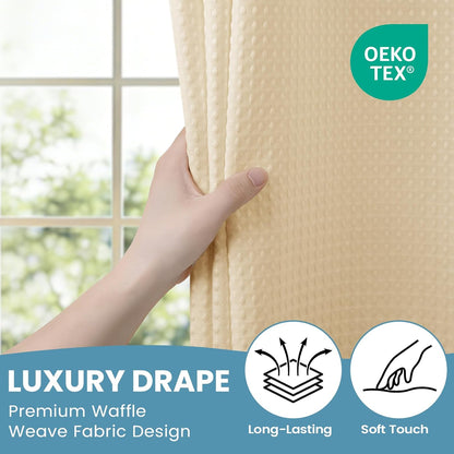 No Hook Waffle Shower Curtain with Snap in Liner Set, 71x74, Grey