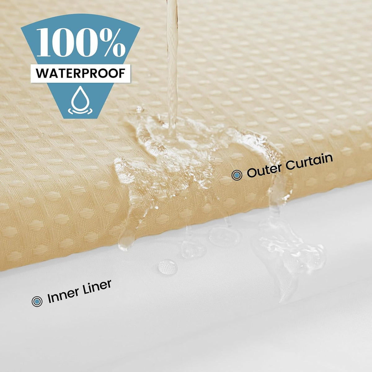 No Hook Waffle Shower Curtain with Snap in Liner Set, 71x74, Grey