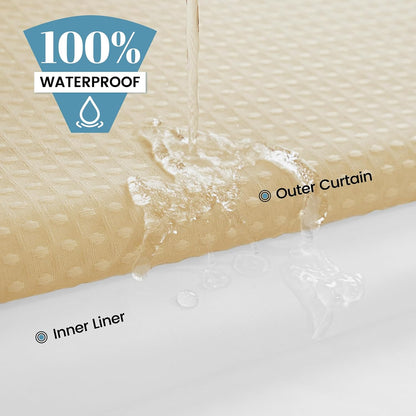 No Hook Waffle Shower Curtain with Snap in Liner Set, 71x74, Grey