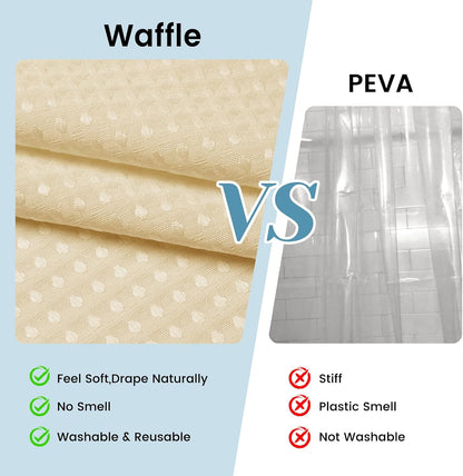 No Hook Waffle Shower Curtain with Snap in Liner Set, 71x74, Grey