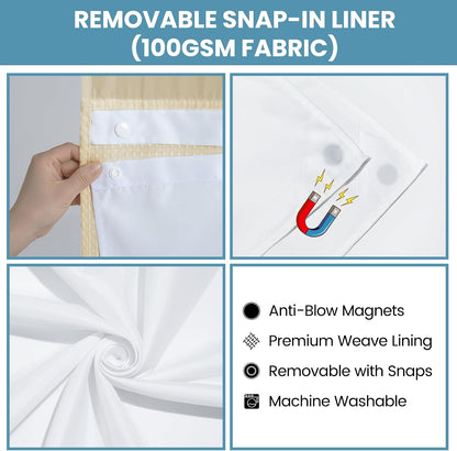 No Hook Waffle Shower Curtain with Snap in Liner Set, 71x74, Grey