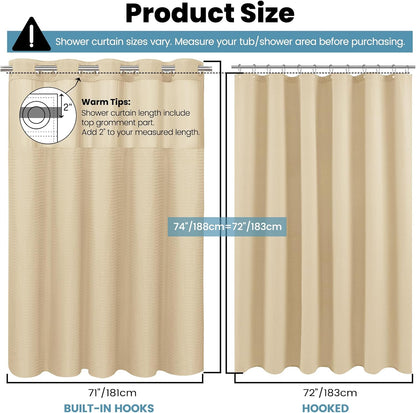 No Hook Waffle Shower Curtain with Snap in Liner Set, 71x74, Grey