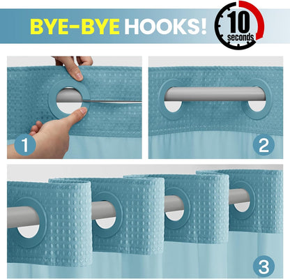 No Hook Waffle Shower Curtain with Snap in Liner Set, 71x74, Grey
