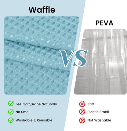 No Hook Waffle Shower Curtain with Snap in Liner Set, 71x74, Grey