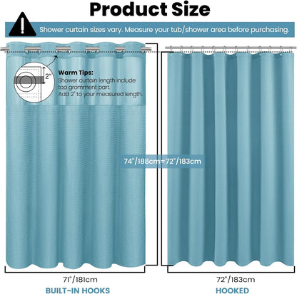 No Hook Waffle Shower Curtain with Snap in Liner Set, 71x74, Grey